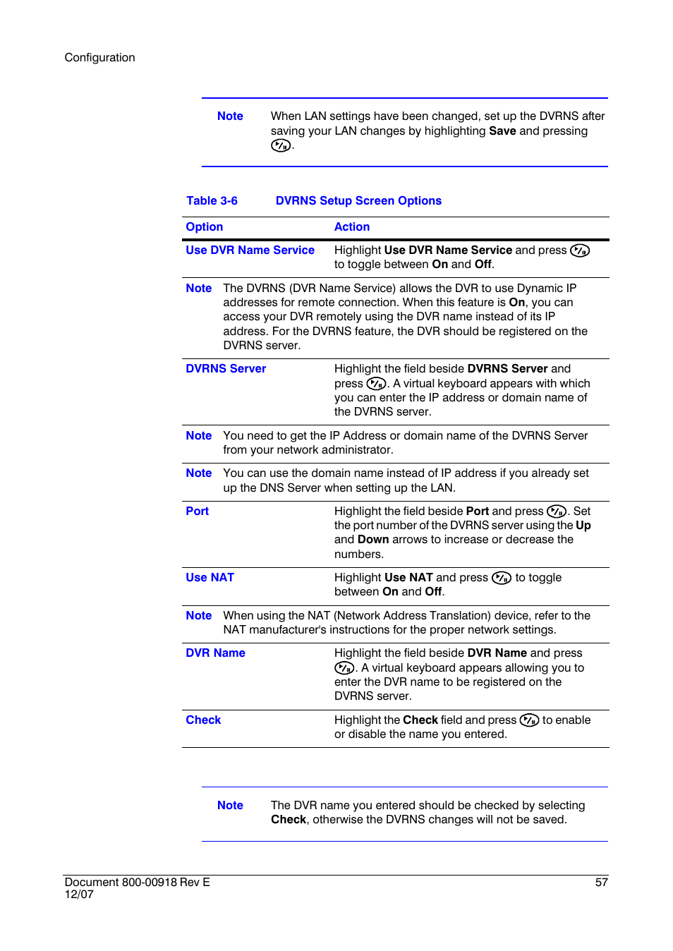 Table 3-6, Dvrns setup screen options | Insignia HRSD16 User Manual | Page 57 / 160