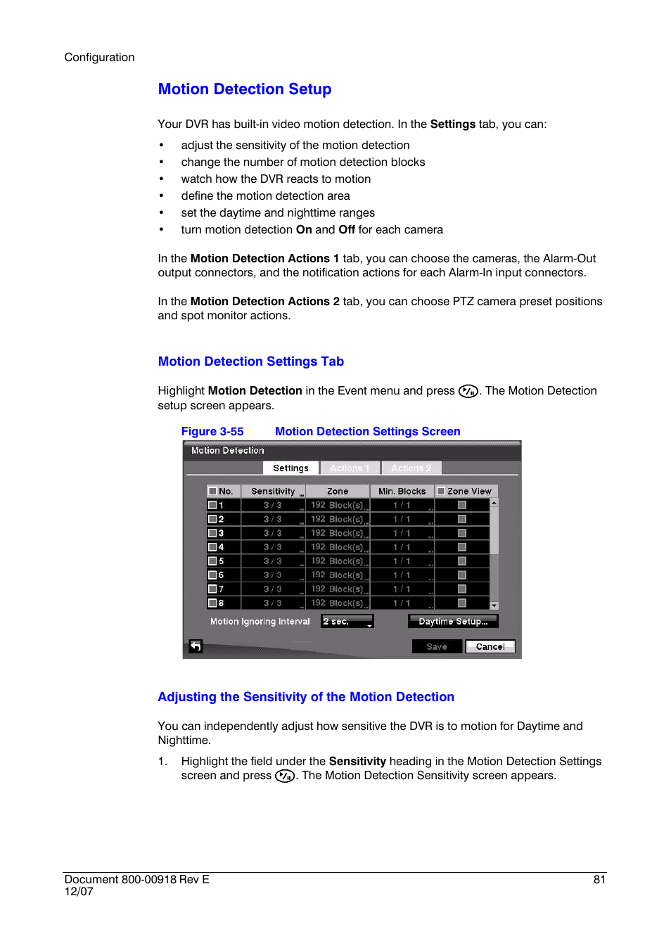 Figure 3-55, Motion detection settings screen, Motion detection setup | Insignia HRSD16 User Manual | Page 81 / 160