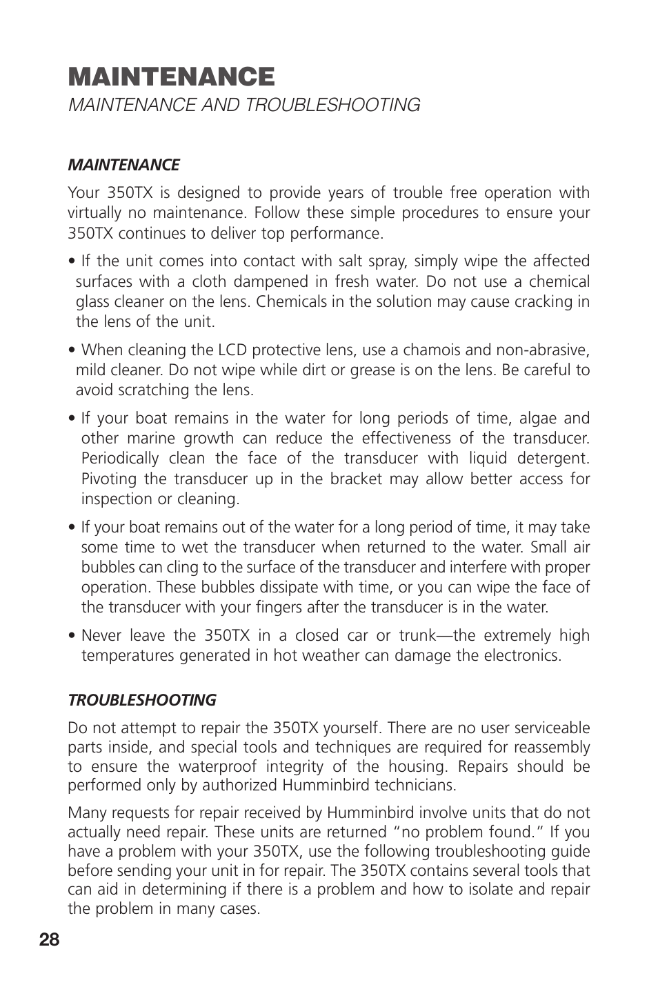 Maintenance | Insignia 350TX User Manual | Page 30 / 36