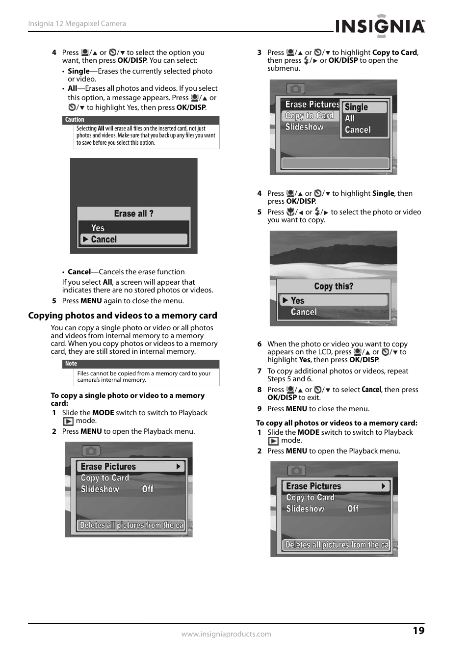 Copying photos and videos to a memory card | Insignia NS-DSC1112SL-CN User Manual | Page 23 / 32