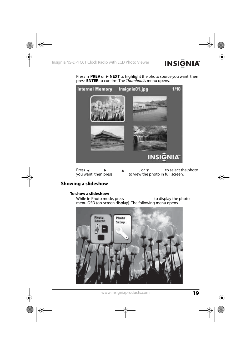 Showing a slideshow | Insignia NS-DPFC01 User Manual | Page 19 / 26