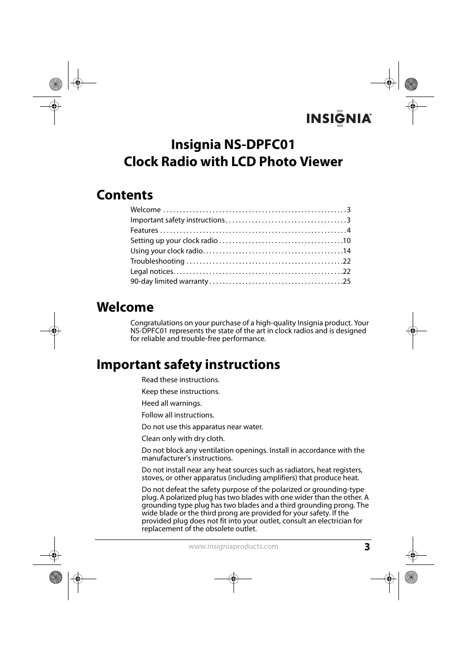 Insignia NS-DPFC01 User Manual | Page 3 / 26