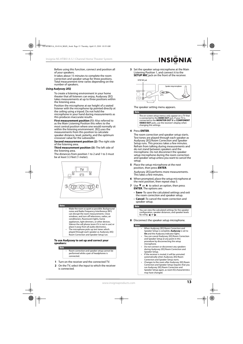 Using audyssey 2eq | Insignia NS-HTIB51A User Manual | Page 17 / 40
