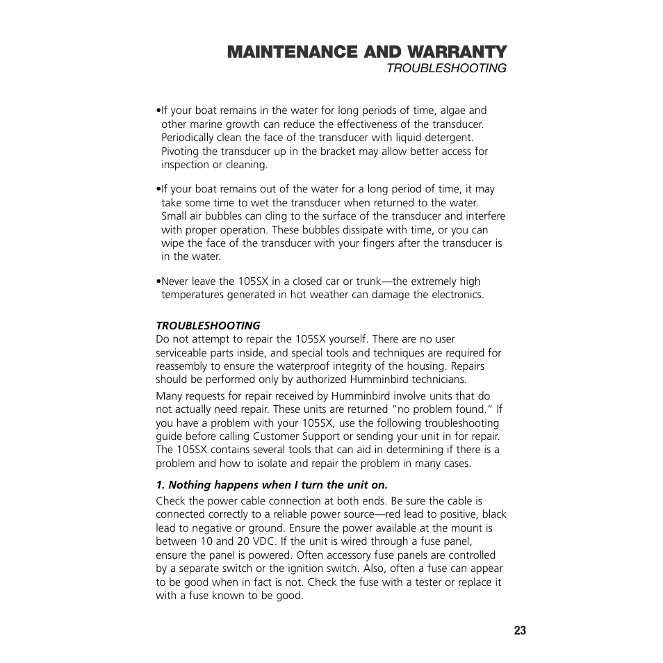 Maintenance and warranty | Insignia 105SX User Manual | Page 25 / 31