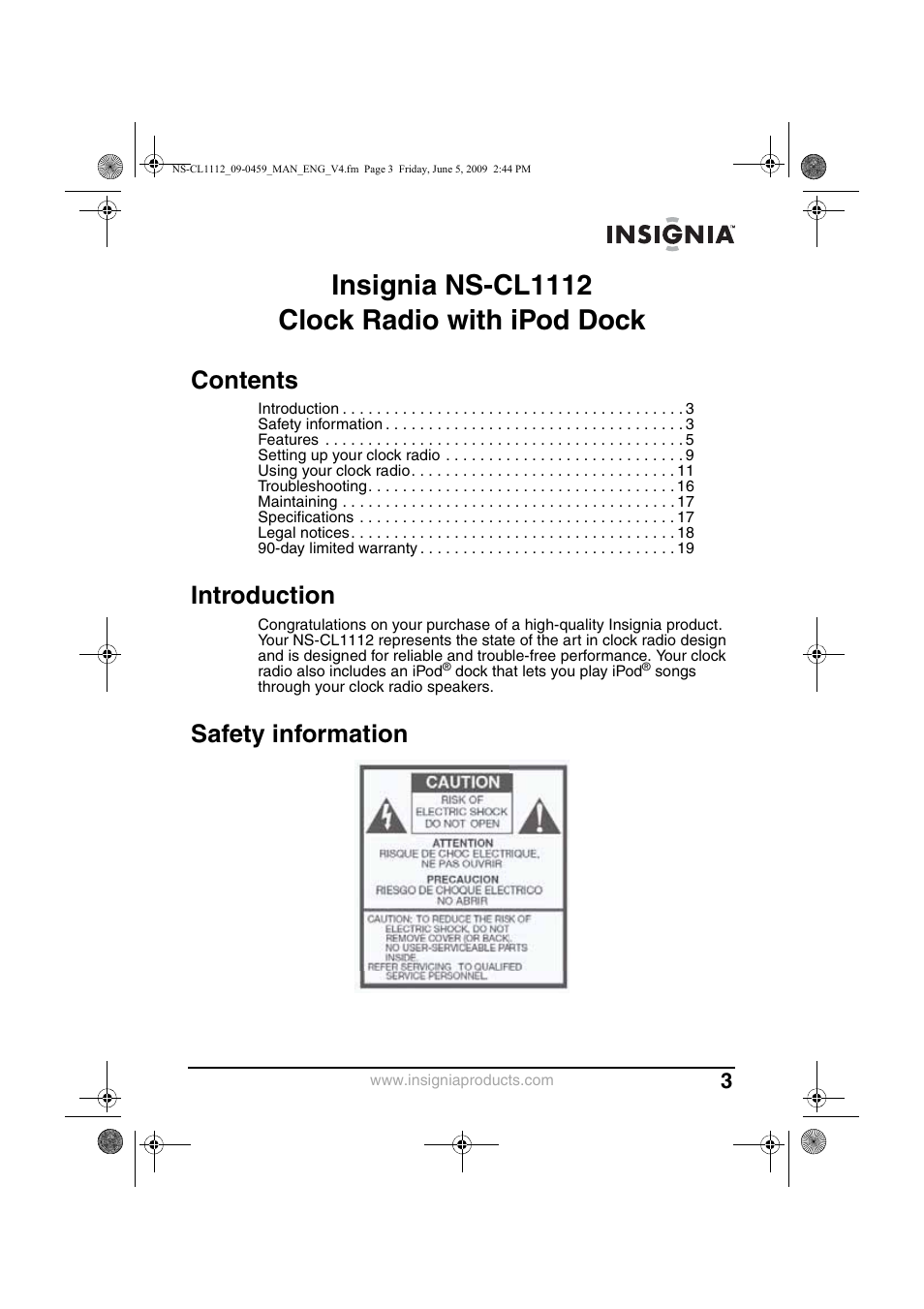 Insignia NS-CL1112 User Manual | Page 3 / 21