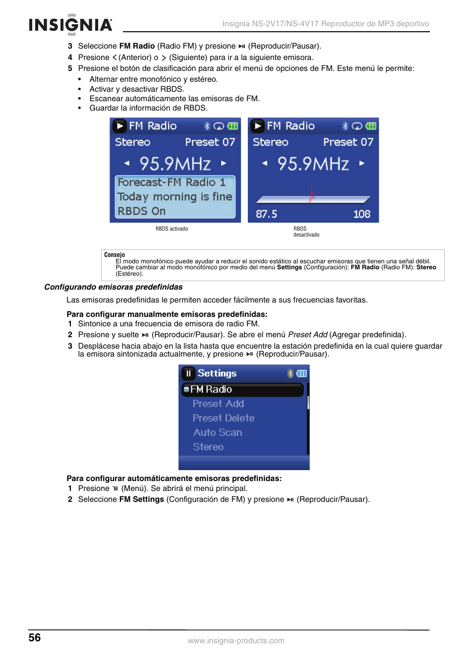 Configurando emisoras predefinidas | Insignia NS-2V17/NS-4V17 User Manual | Page 56 / 68
