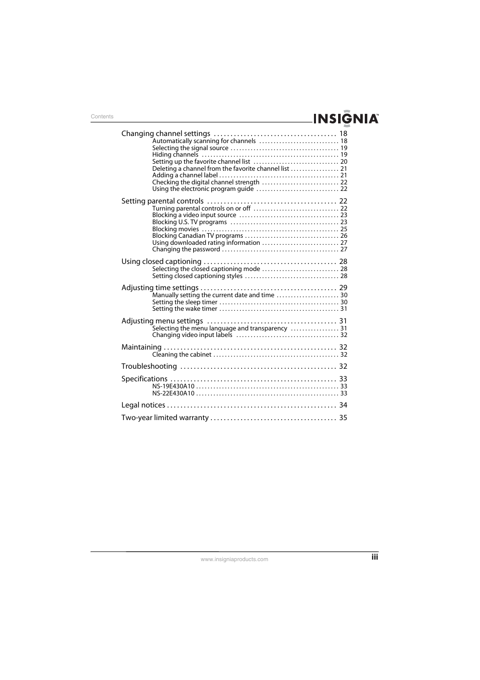 Insignia NS-19E430A10 User Manual | Page 3 / 44