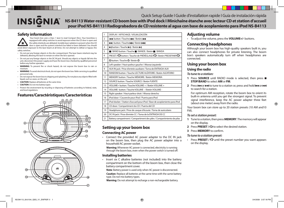 Insignia NS-B4113 User Manual | 4 pages
