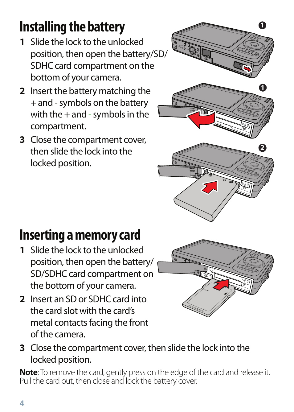 Installing the battery | Insignia NS-DSC10SL User Manual | Page 4 / 8