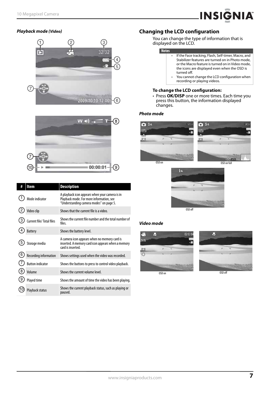 Changing the lcd configuration | Insignia NS-DSC1110A User Manual | Page 11 / 30