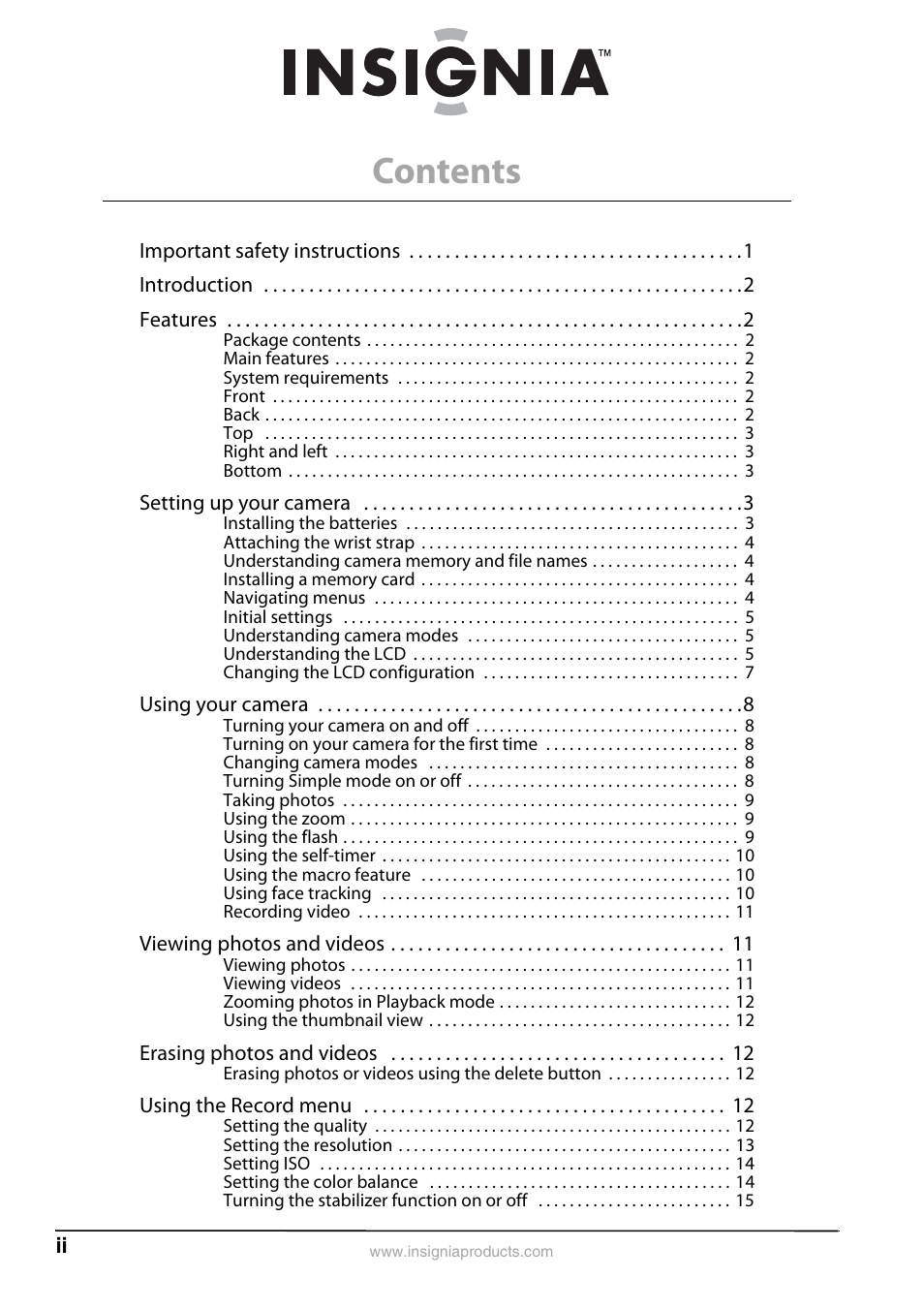 Insignia NS-DSC1110A User Manual | Page 2 / 30