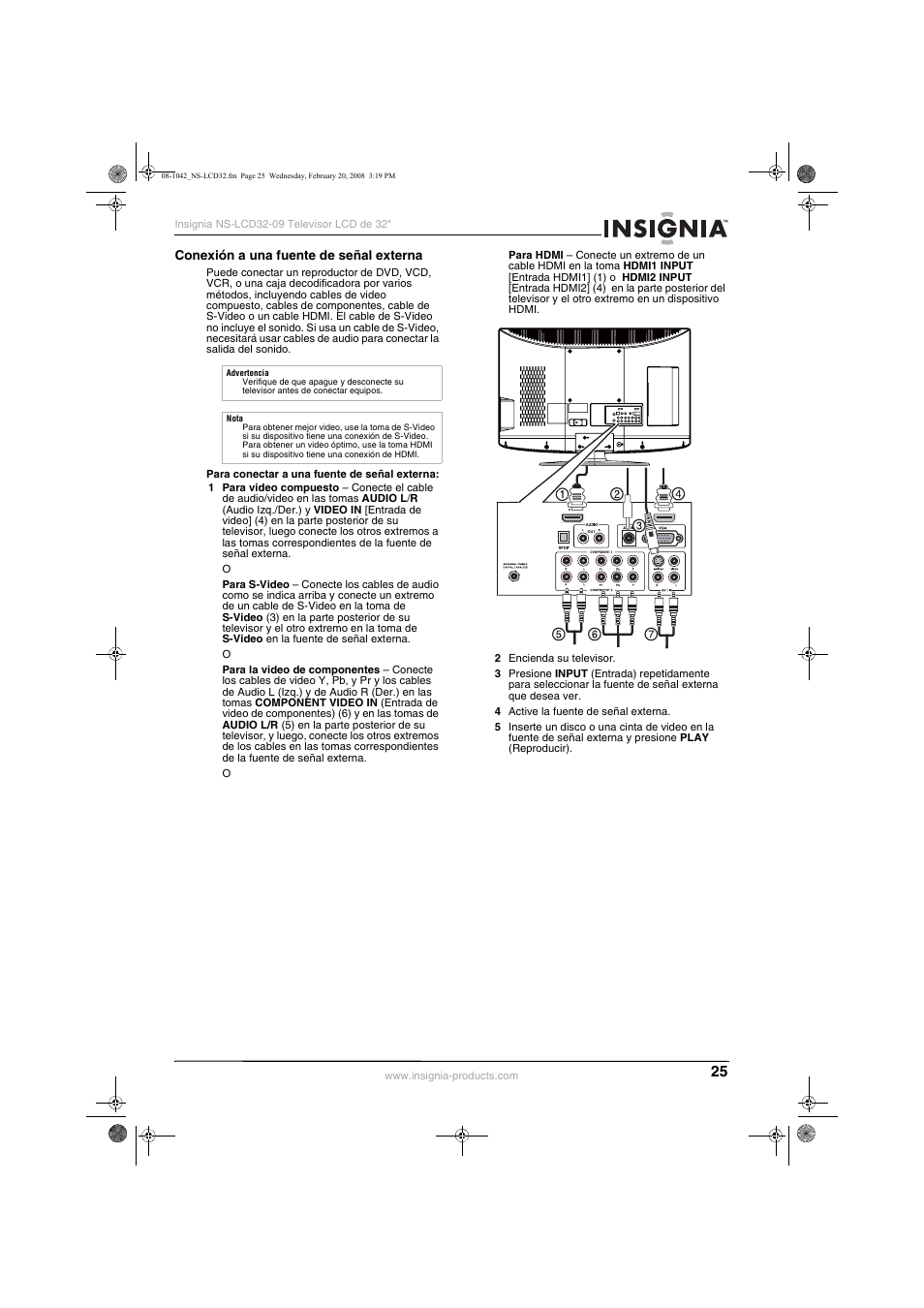 Conexión a una fuente de señal externa | Insignia NS-LCD32-09 User Manual | Page 27 / 40