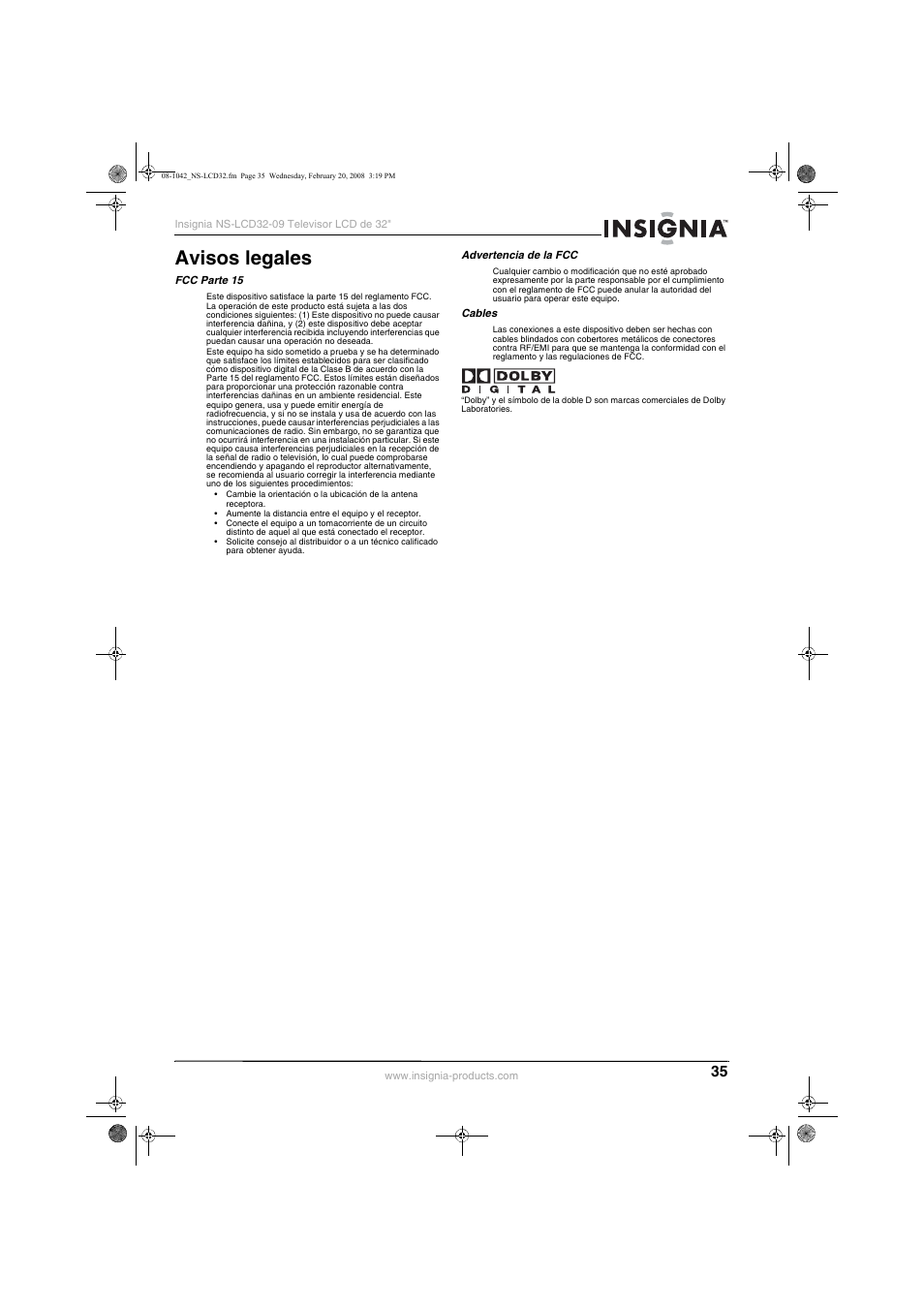 Avisos legales | Insignia NS-LCD32-09 User Manual | Page 37 / 40