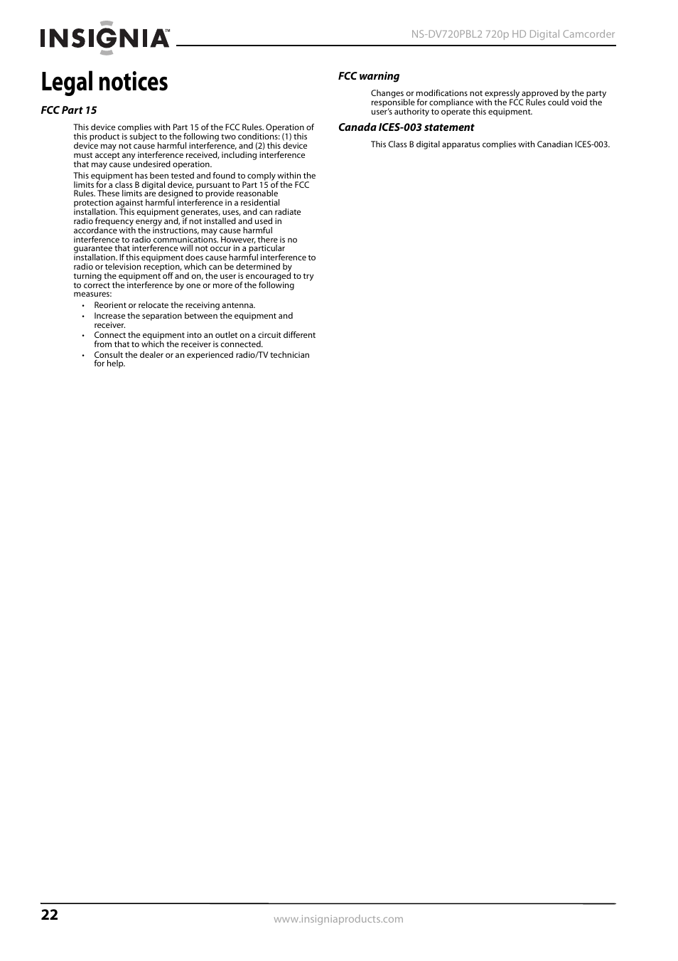 Legal notices | Insignia NS-DV720PBL2 User Manual | Page 26 / 28