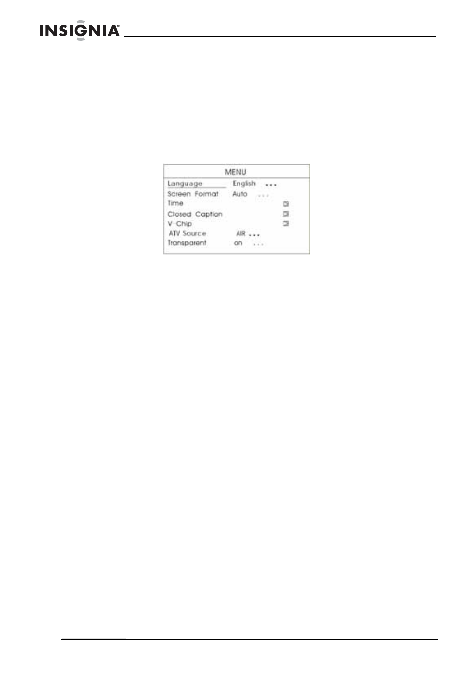 Ajuste de la transparencia del menú, Para ajustar la transparencia del menú, Mejoramiento de la recepción | Uso de su televisor como un monitor, Para usar su televisor como un monitor | Insignia NS-7HTV User Manual | Page 68 / 76