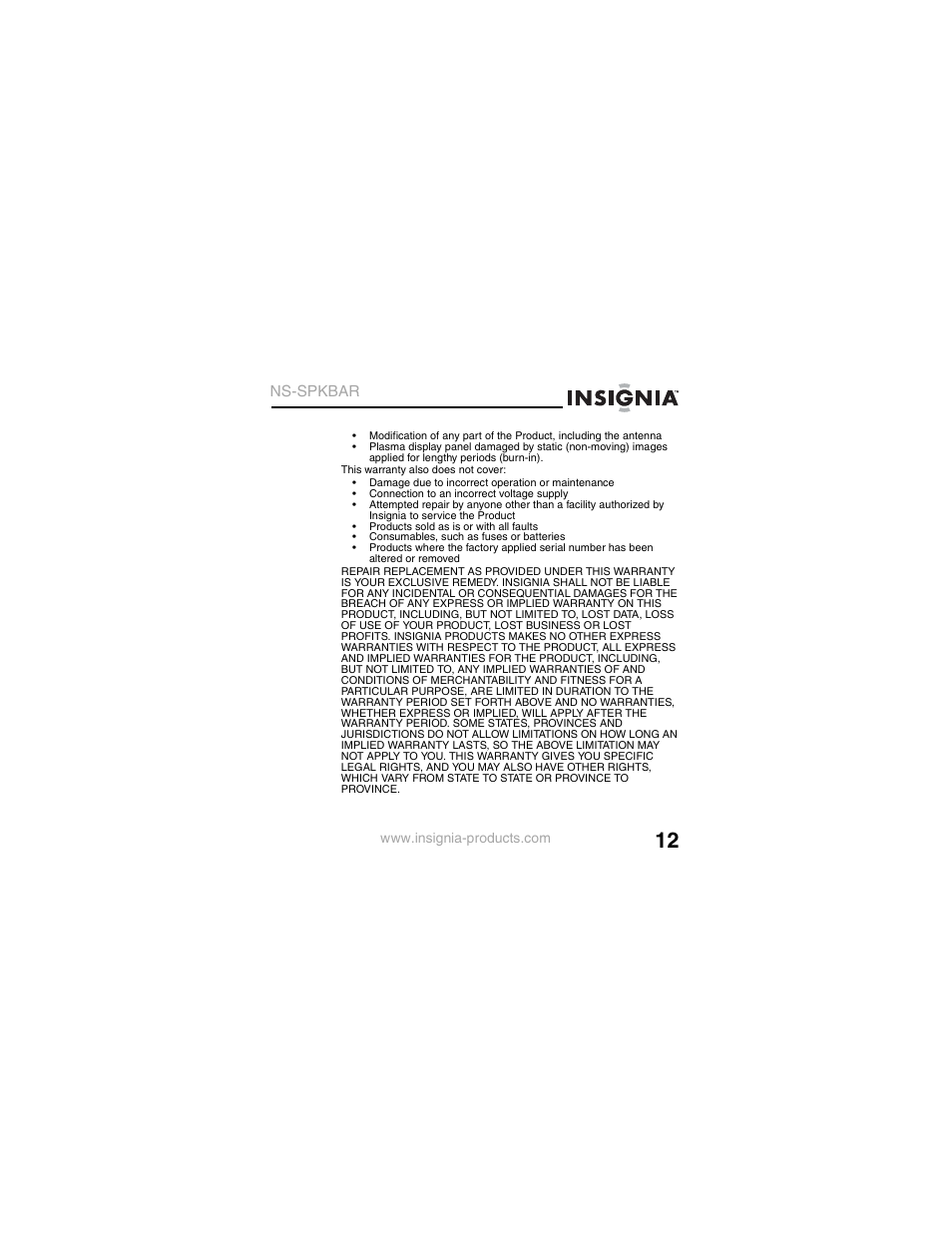 Ns-spkbar | Insignia NS-SPKBAR User Manual | Page 13 / 20
