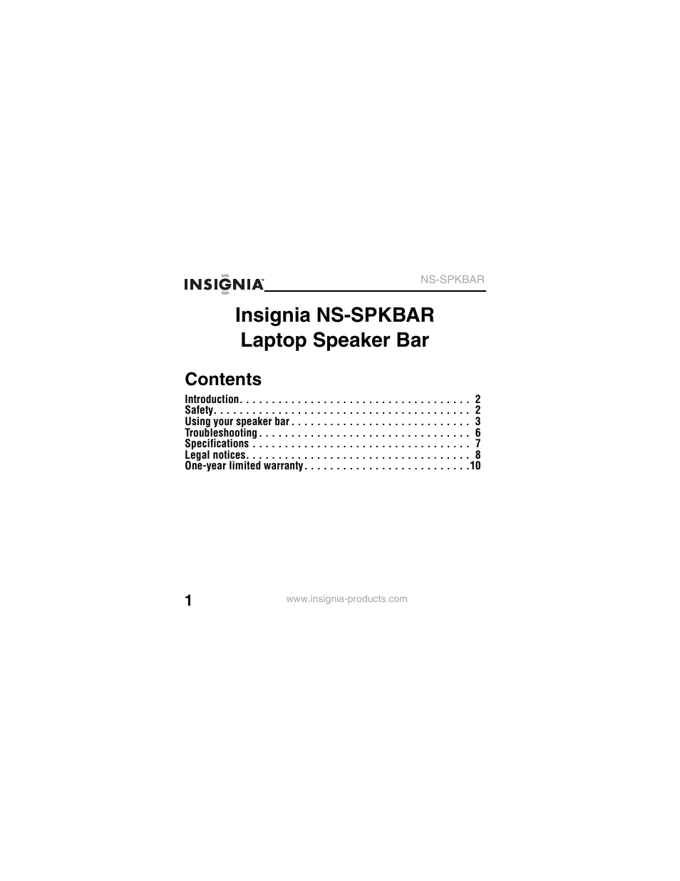 Insignia NS-SPKBAR User Manual | Page 2 / 20
