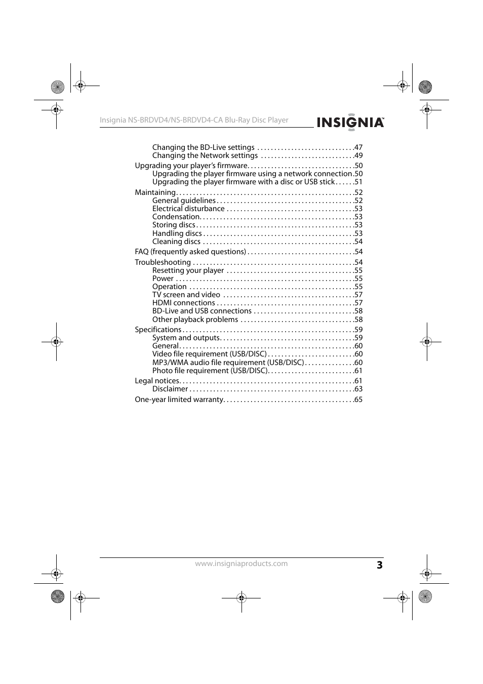 Insignia NS-BRDVD4 User Manual | Page 3 / 67