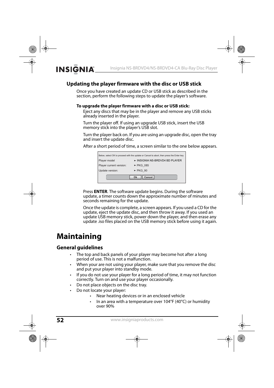Maintaining, General guidelines | Insignia NS-BRDVD4 User Manual | Page 52 / 67