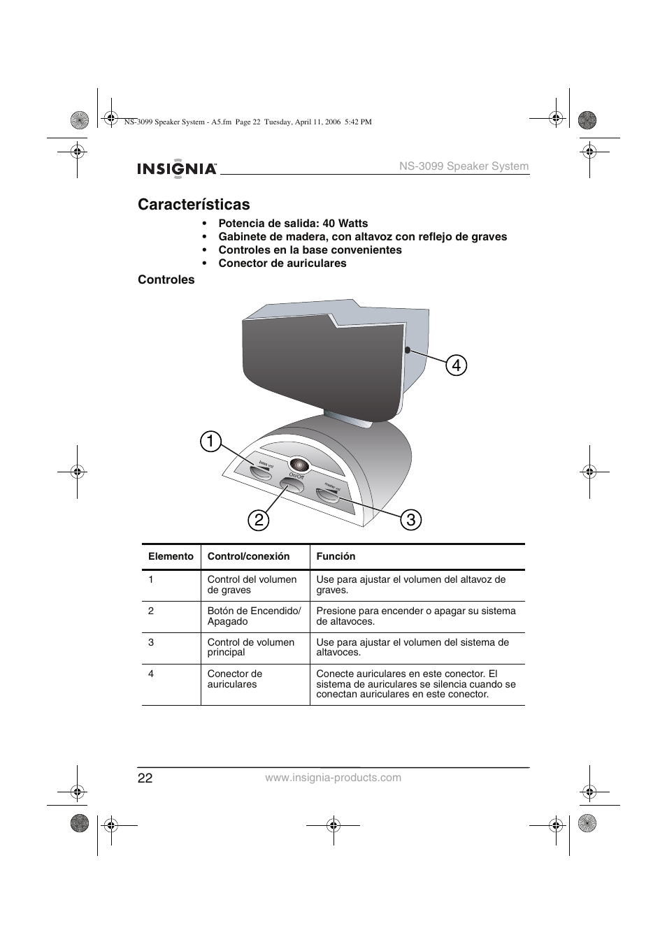 Características | Insignia NS-3099 User Manual | Page 23 / 28