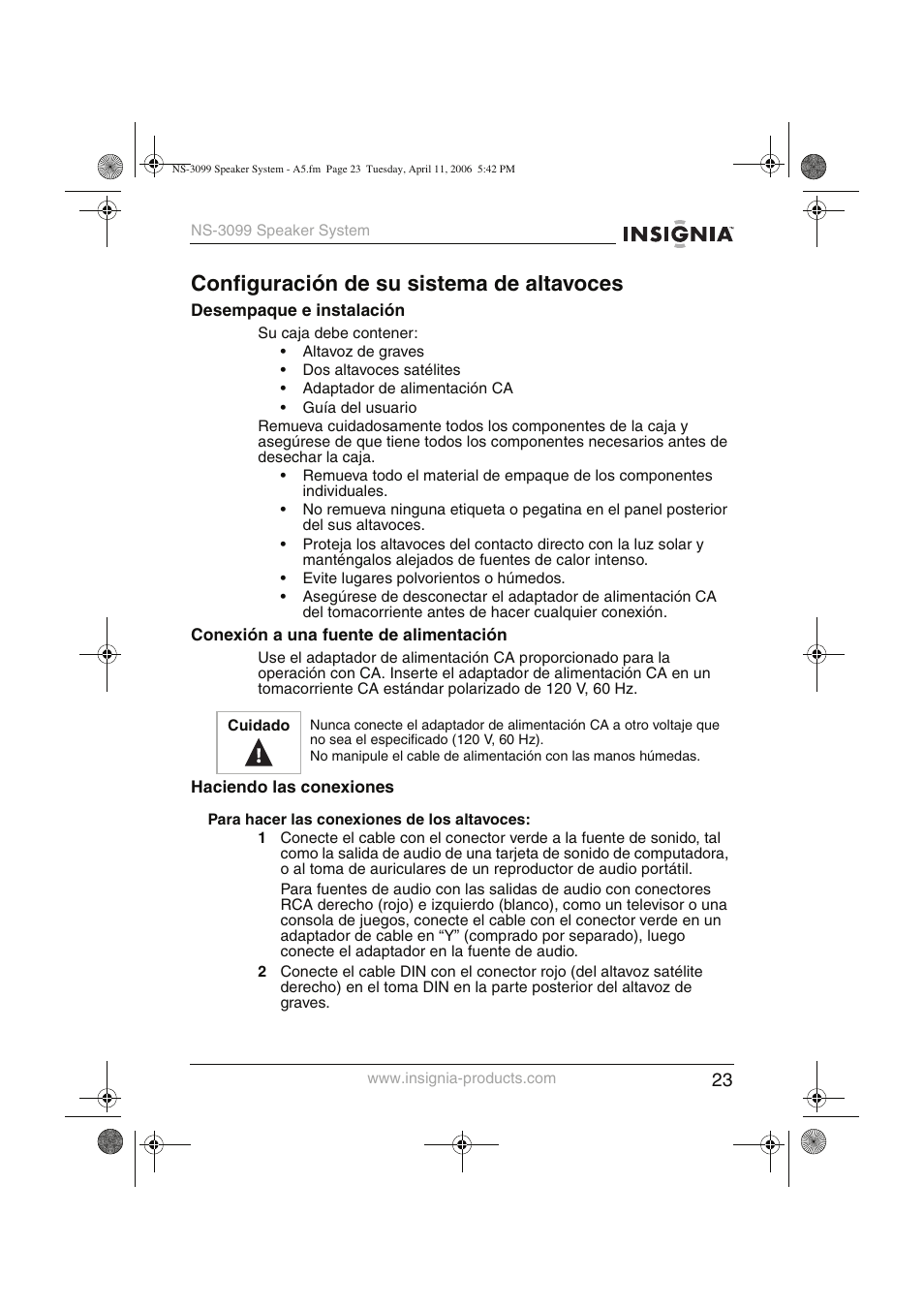 Configuración de su sistema de altavoces | Insignia NS-3099 User Manual | Page 24 / 28