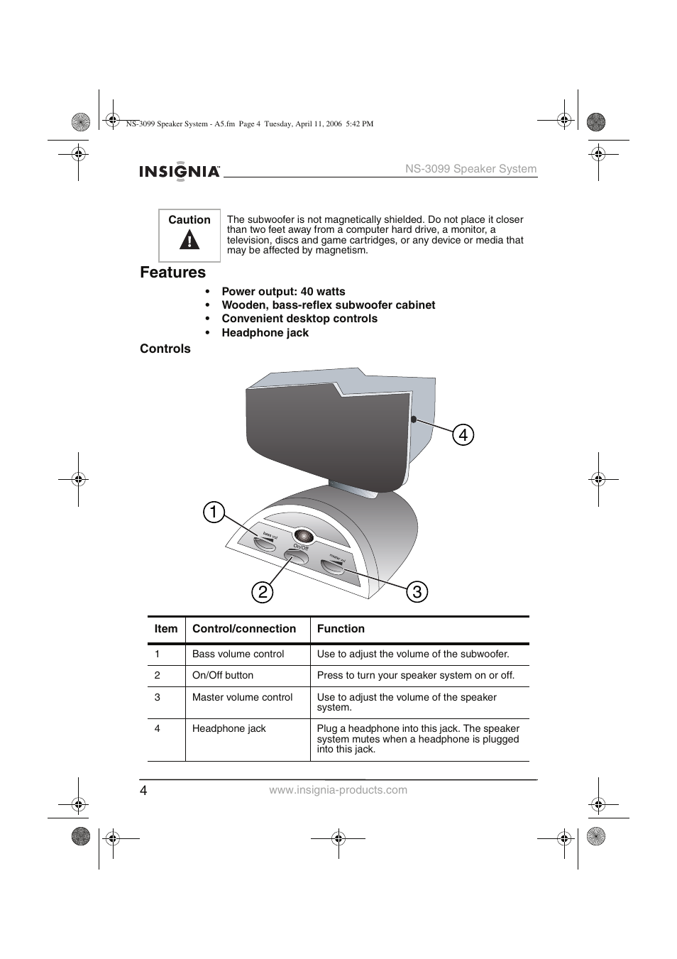 Features | Insignia NS-3099 User Manual | Page 5 / 28