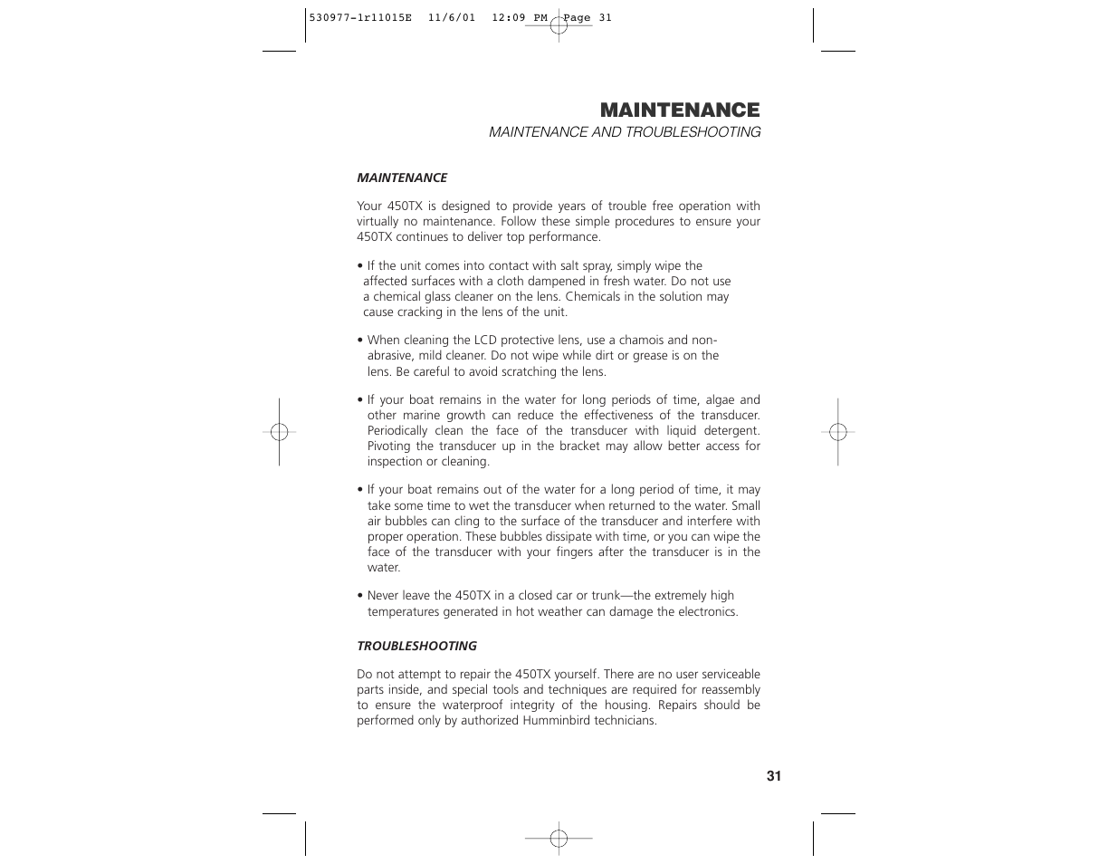 Maintenance | Insignia 450TX User Manual | Page 33 / 40