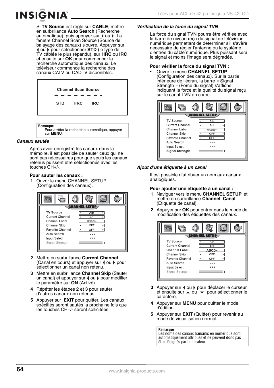 Insignia NS-42 User Manual | Page 64 / 124