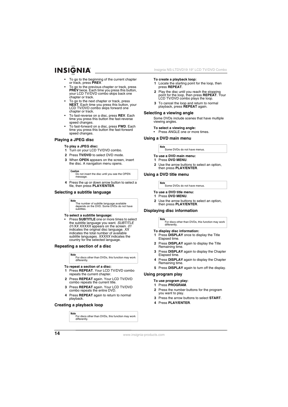 Insignia NS-LTDVD19 User Manual | Page 16 / 68