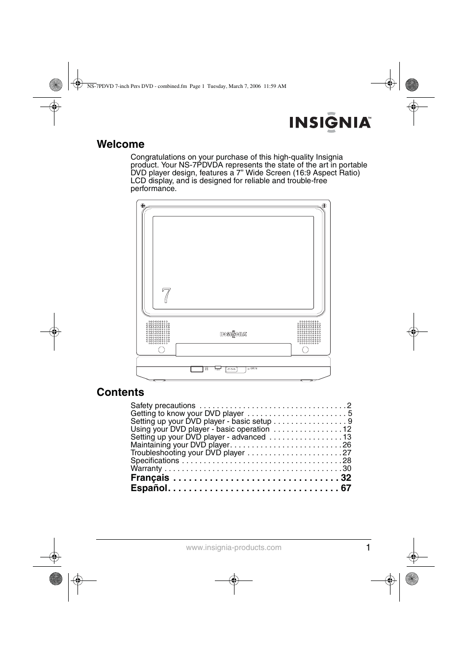 Insignia NS-7PDVDA User Manual | Page 2 / 102