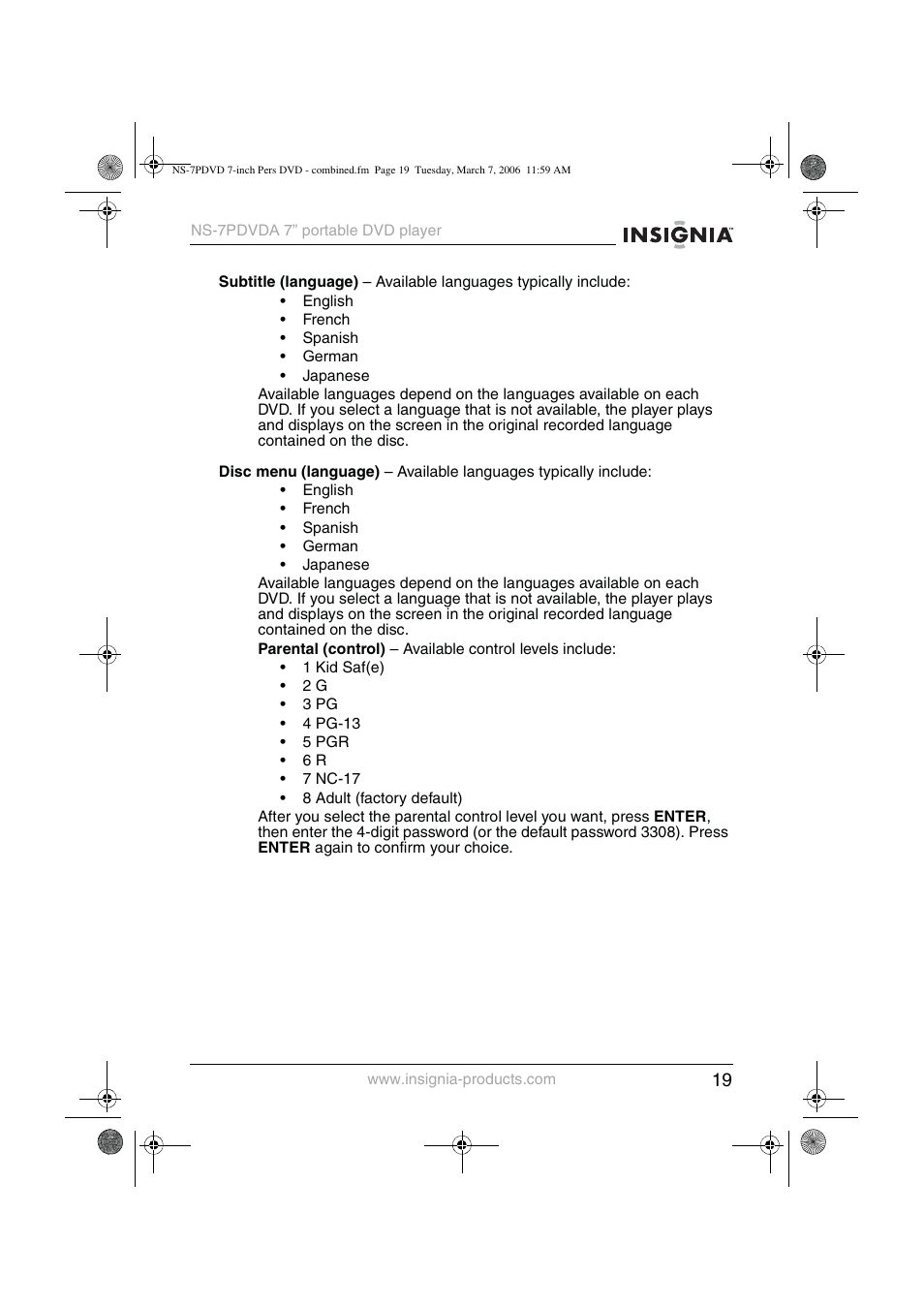 Insignia NS-7PDVDA User Manual | Page 20 / 102