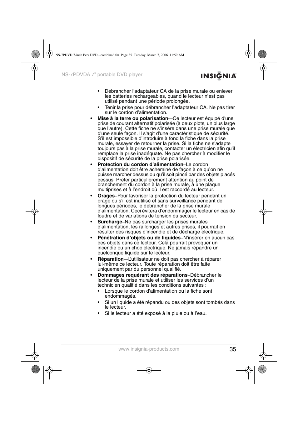 Insignia NS-7PDVDA User Manual | Page 36 / 102