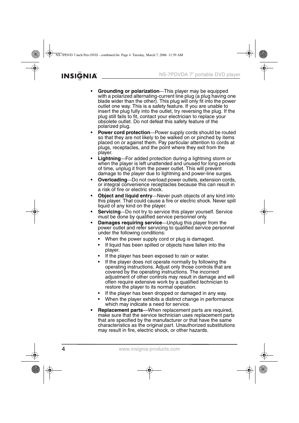 Insignia NS-7PDVDA User Manual | Page 5 / 102