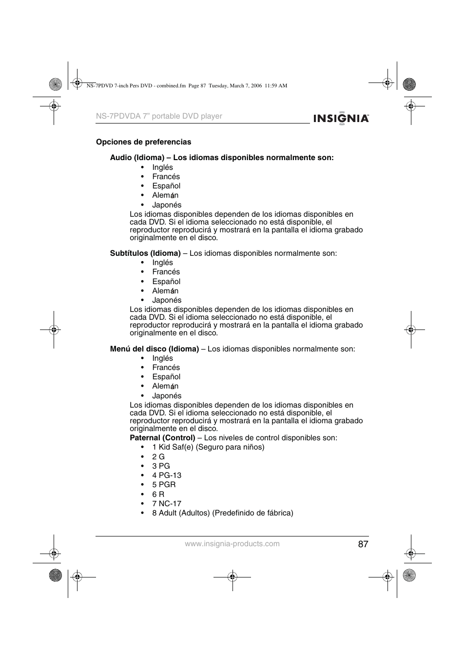 Insignia NS-7PDVDA User Manual | Page 88 / 102