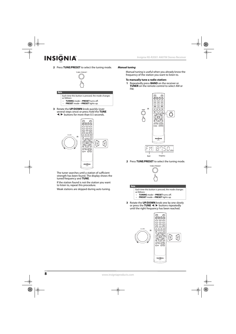 Manual tuning | Insignia NS-R2001 User Manual | Page 10 / 16