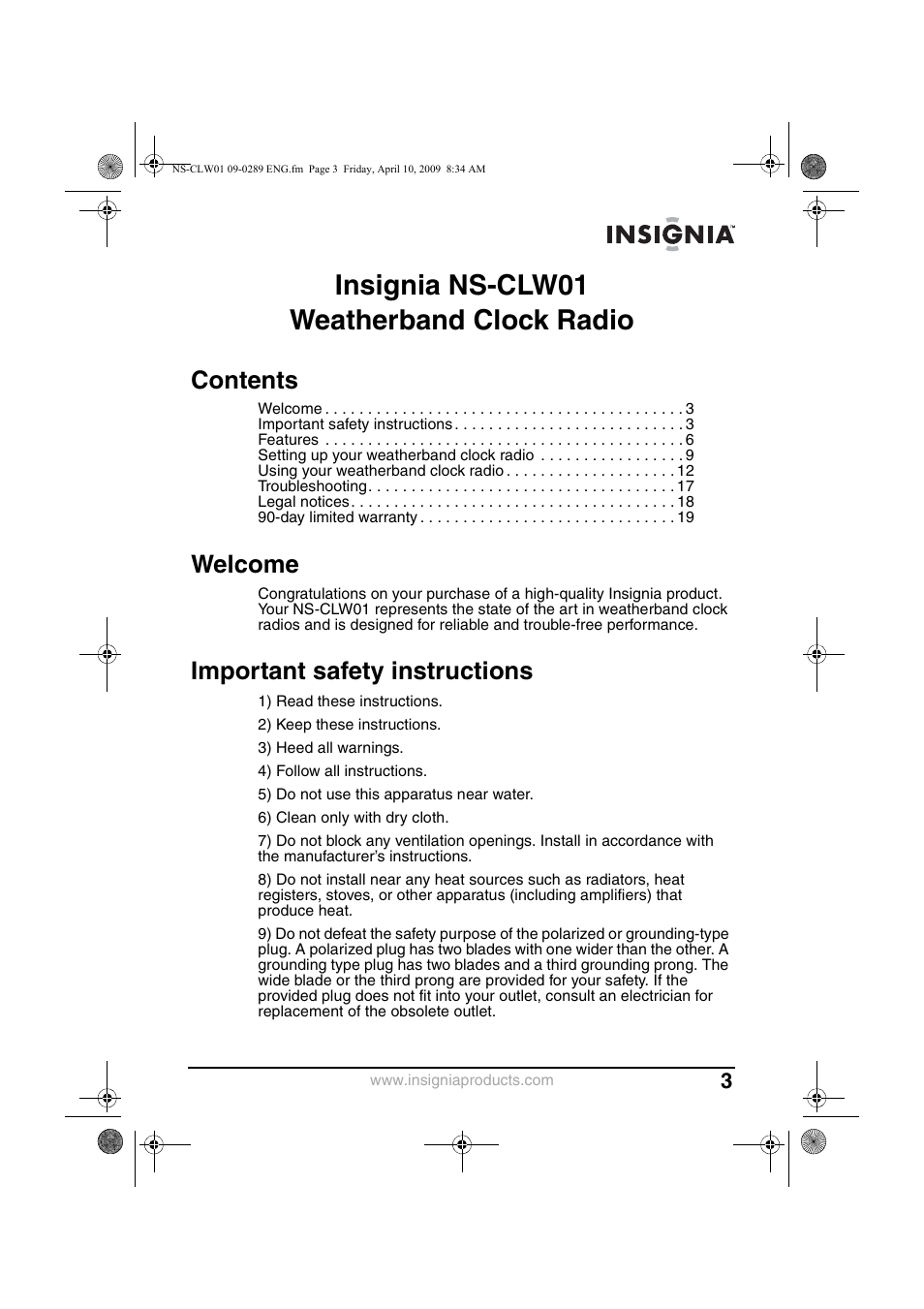 Insignia NS-CLW01 User Manual | Page 3 / 21