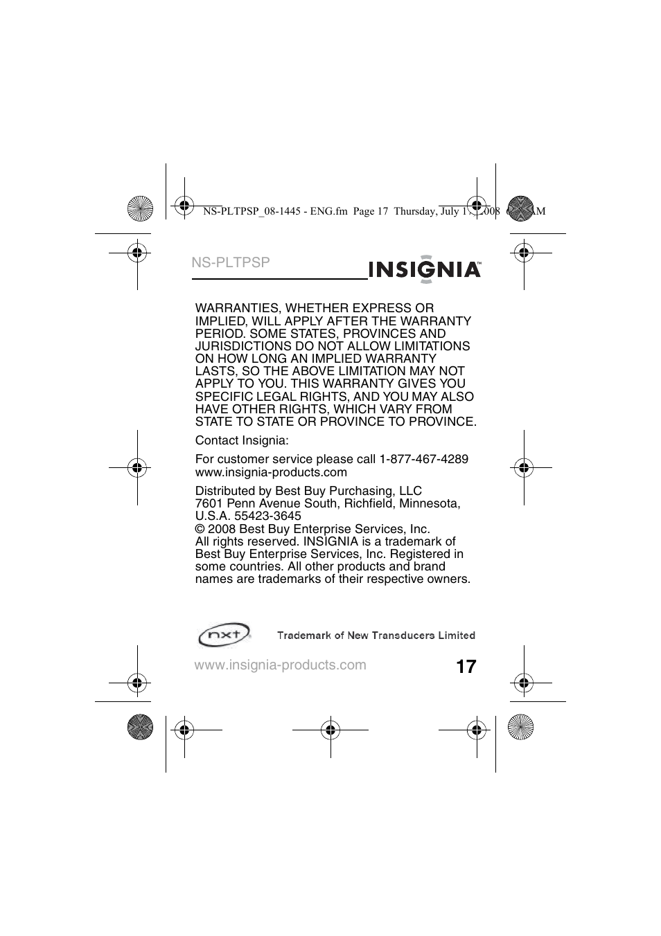 Insignia NS-PLTPSP User Manual | Page 19 / 20