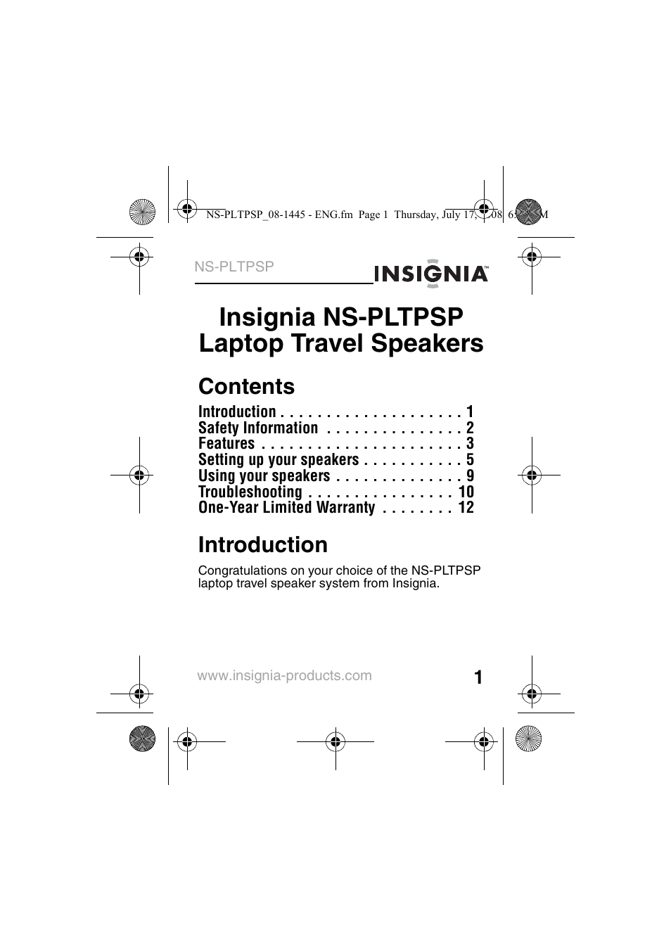 Insignia NS-PLTPSP User Manual | Page 3 / 20