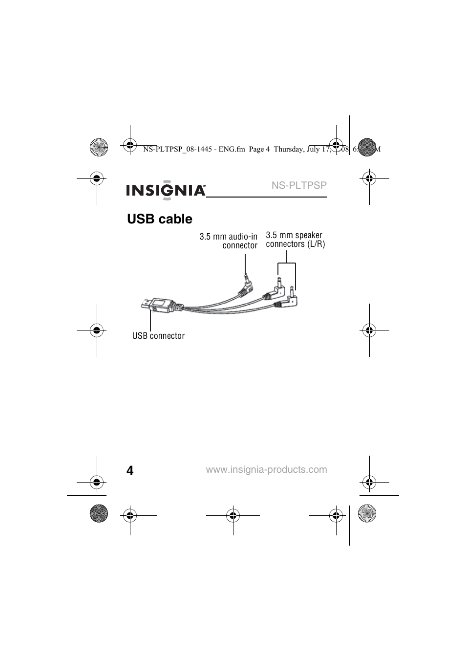 Usb cable | Insignia NS-PLTPSP User Manual | Page 6 / 20