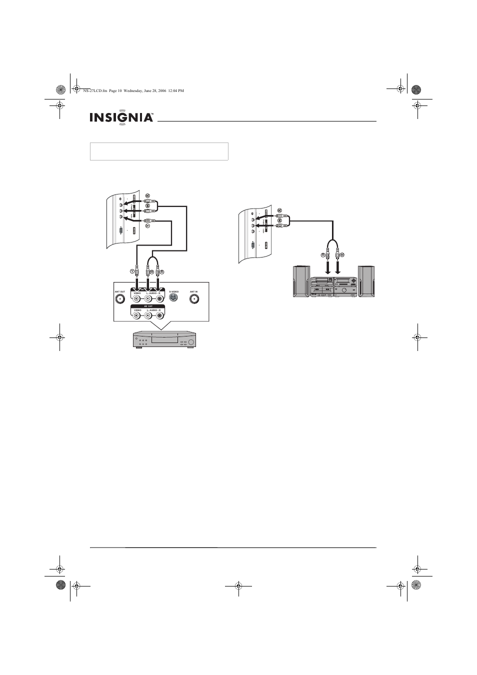 Connecting a vcr (for recording), Connecting an amplifier | Insignia NS-27LCD User Manual | Page 10 / 70