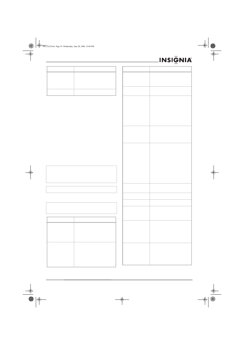 Entretien, Problèmes et solutions | Insignia NS-27LCD User Manual | Page 39 / 70