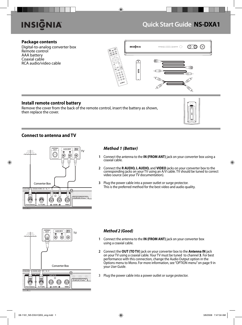 Insignia NS-DXA1 User Manual | 2 pages