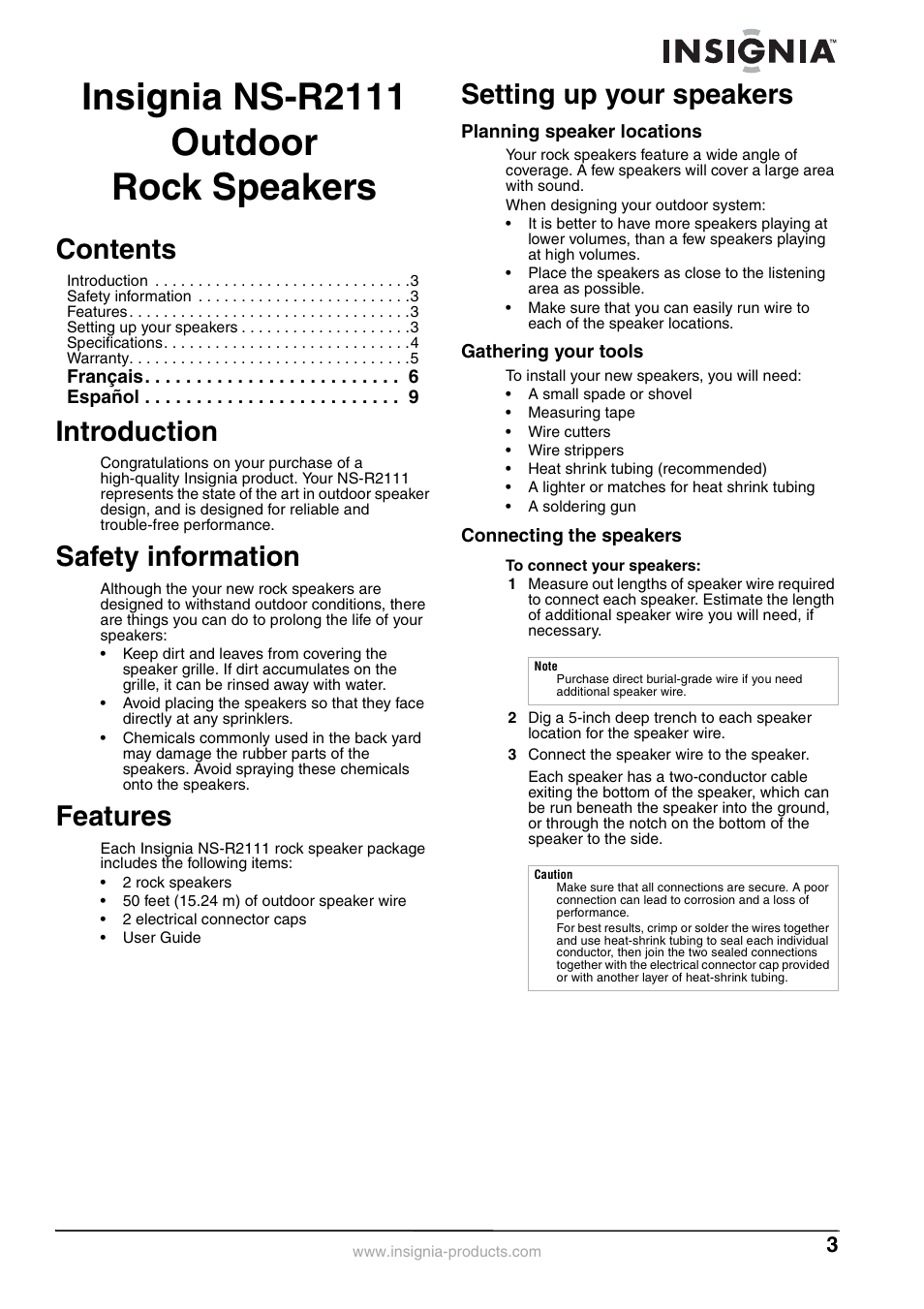 Insignia Simulated Rock Outdoor Speakers NS-R2111 User Manual | Page 3 / 12