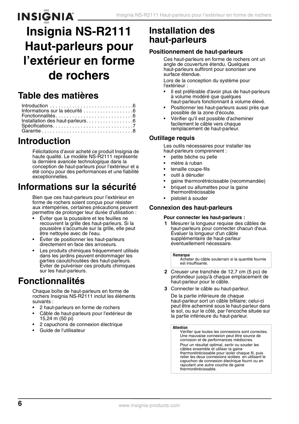 Insignia Simulated Rock Outdoor Speakers NS-R2111 User Manual | Page 6 / 12