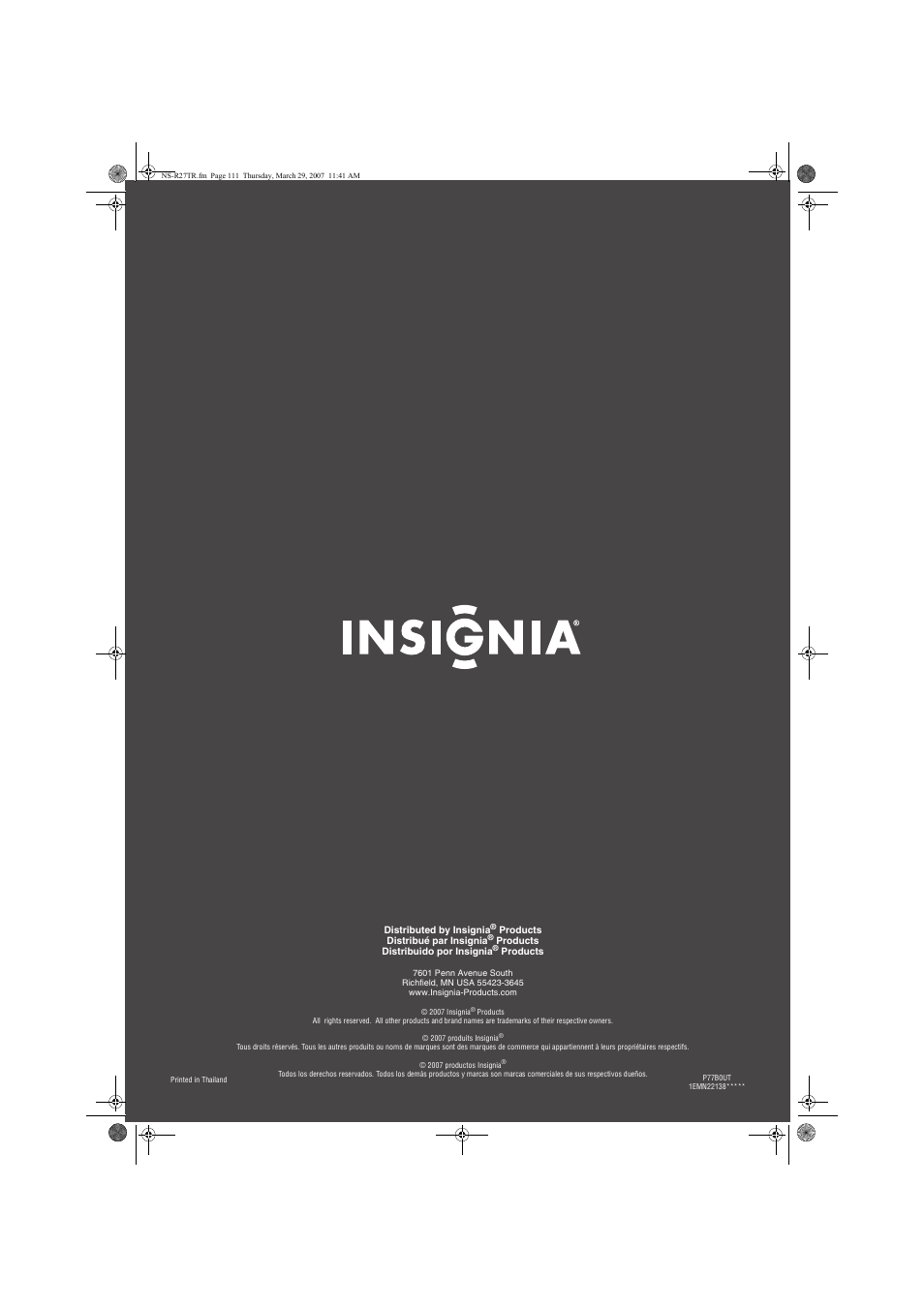 Insignia NS-R27TR User Manual | Page 112 / 112