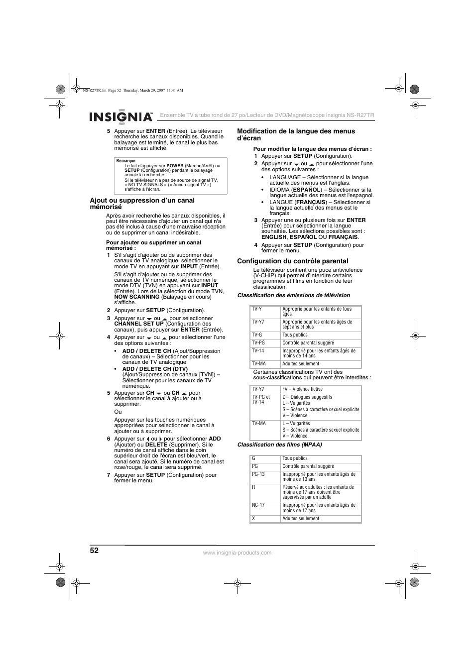 Insignia NS-R27TR User Manual | Page 52 / 112