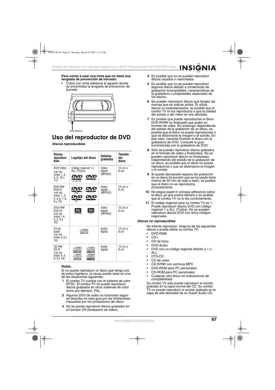 Uso del reproductor de dvd | Insignia NS-R27TR User Manual | Page 97 / 112