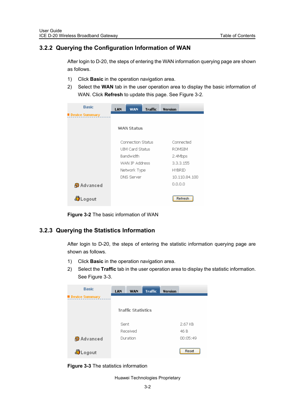 2 querying the configuration information of wan, 3 querying the statistics information | Insignia ICE D-20 EC506 User Manual | Page 20 / 45