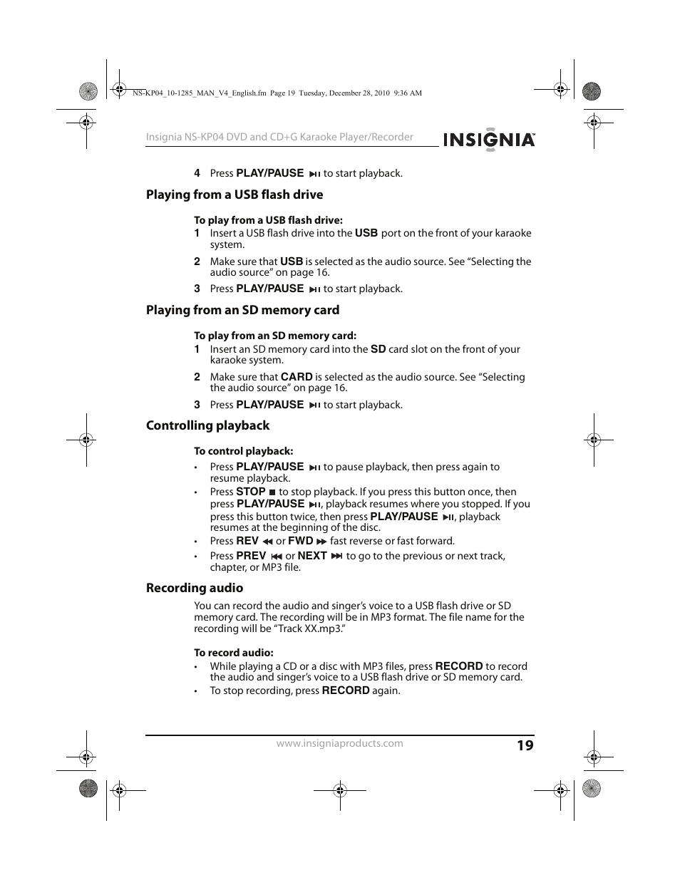 Insignia NS-KP04 User Manual | Page 19 / 40