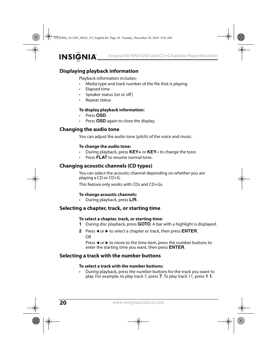 Insignia NS-KP04 User Manual | Page 20 / 40